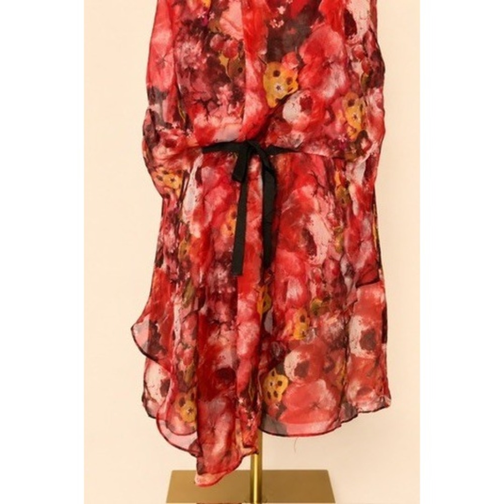 NWT Sundance, Women's, Red Floral, Silk, V-Neck, Tie Waist, Dress Size 10 - Picture 7 of 12